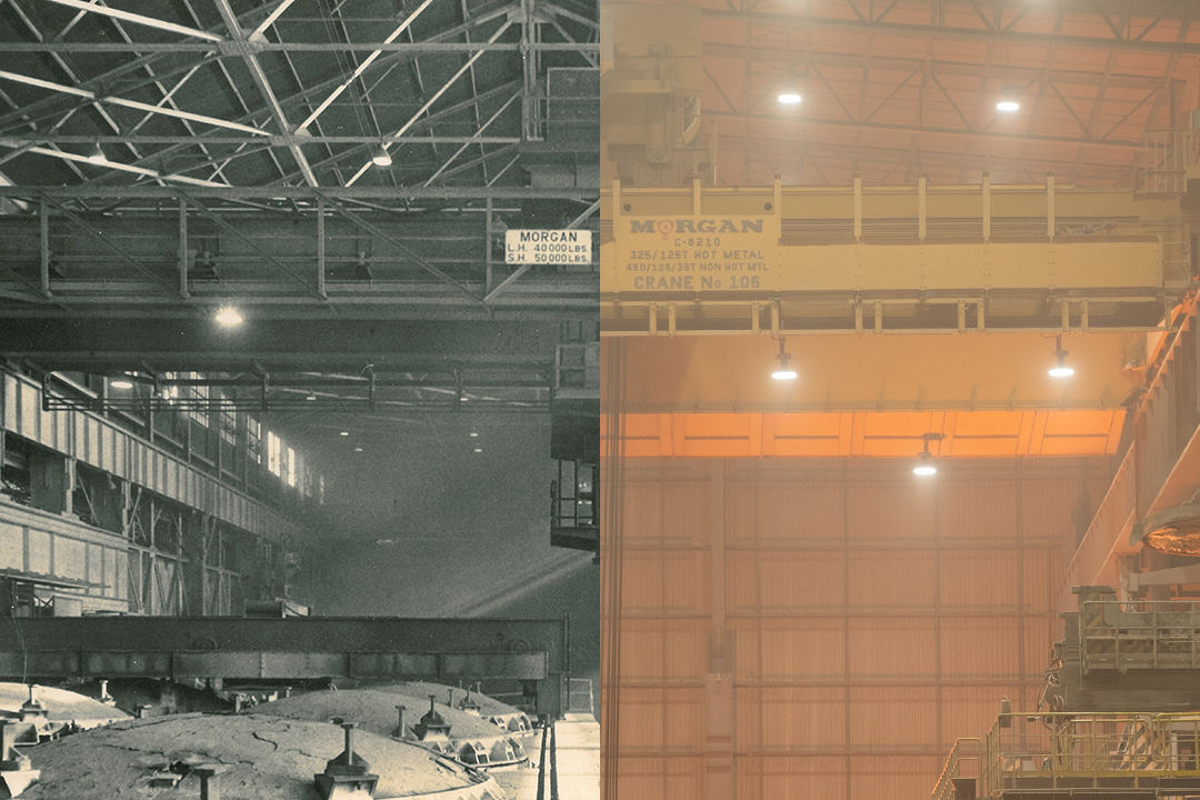 Two overhead cranes, side-by-side