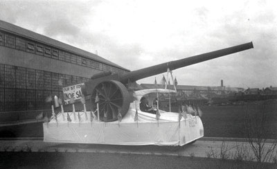 During World War I the company entered this float – Our Part in the World War – in a parade. The float featured a 6-inch improvised field mount type A cannon.