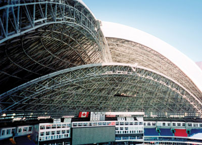 Morgan helps pioneer retractable stadium roofs with its work on the Toronto Sky Dome in Toronto, Ontario, now known as the Rogers Centre.