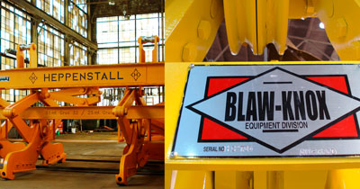 Heppenstall lifting device and the Blaw-Knox logo side by side