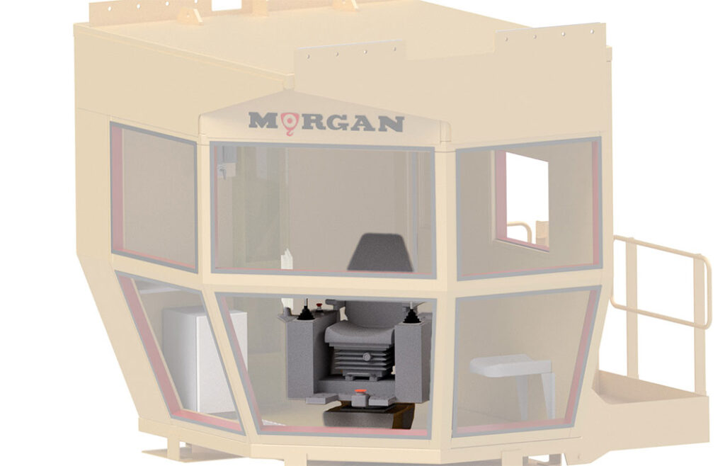 3D diagram of operator chain in a crane cab.