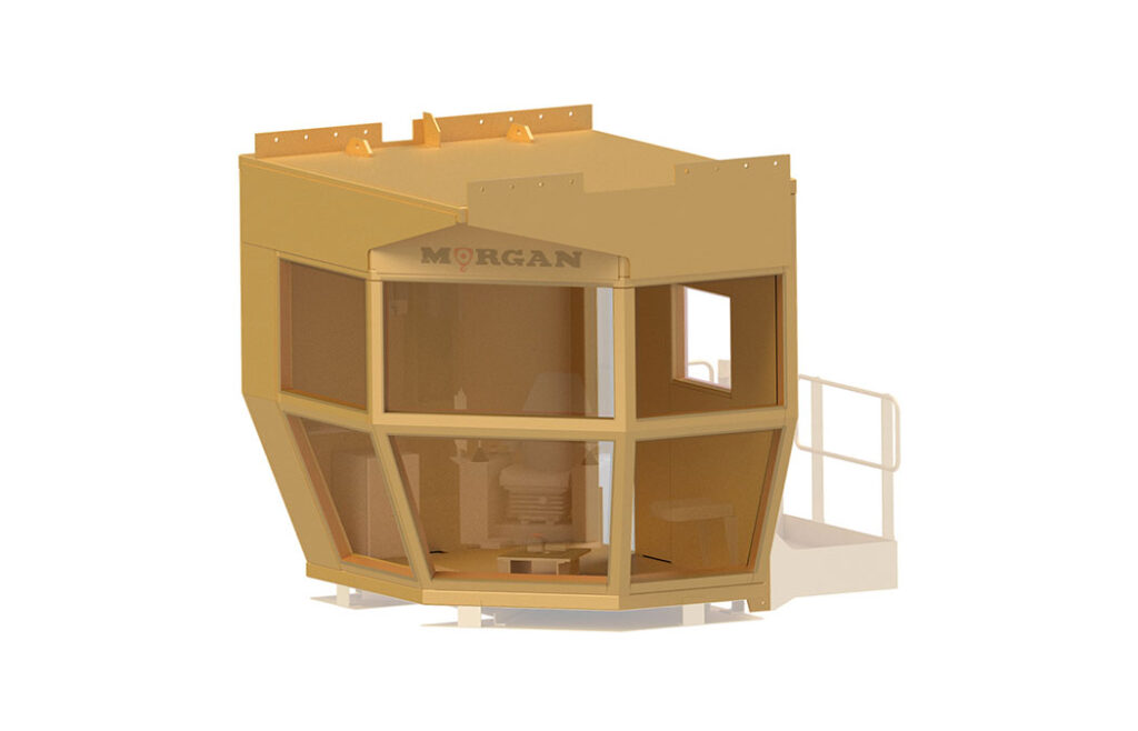 3D diagram of a crane cab structure.