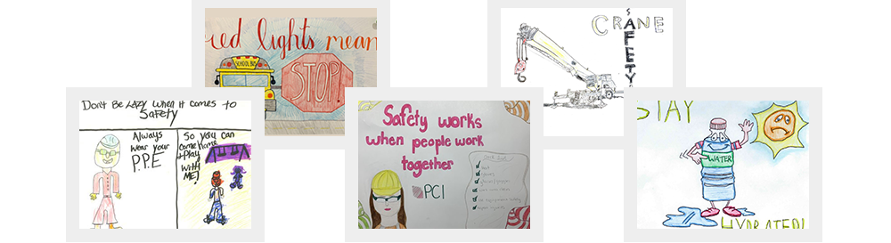 A collection of safety oriented drawings from elementary school children