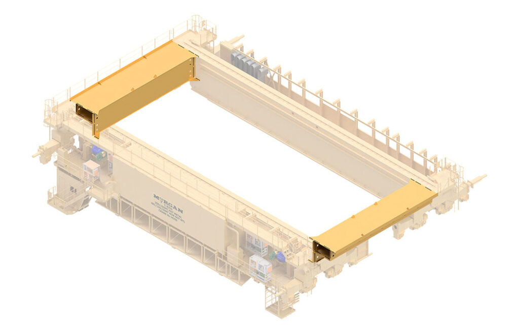 End ties on a bridge of an overhead crane