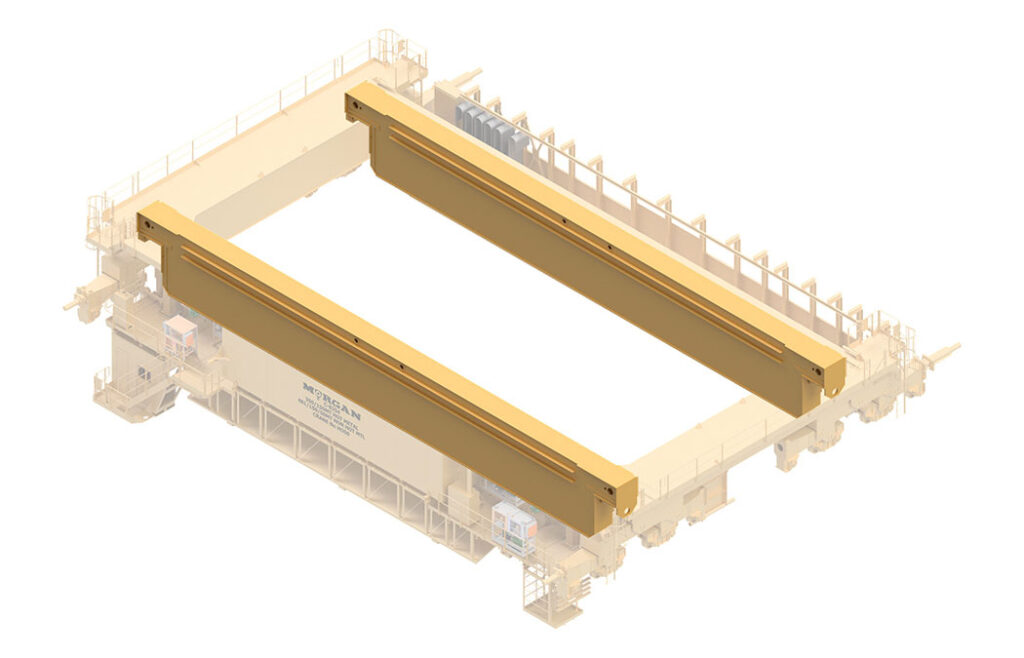 Girders on a bridge of an overhead crane