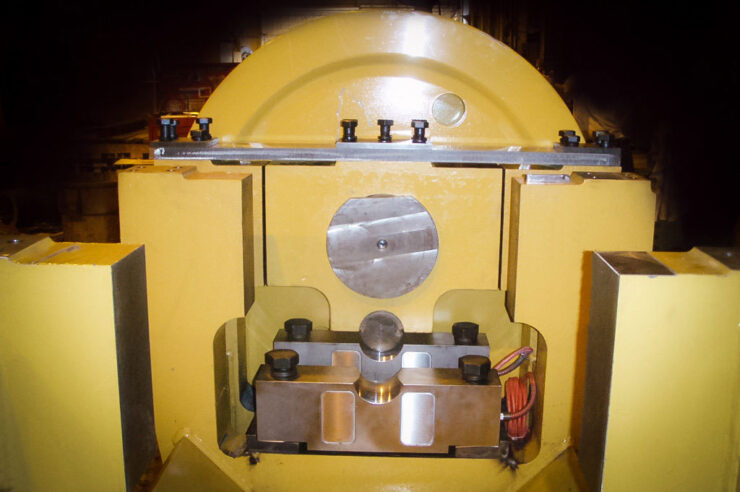 An internal look at a crane's weight system.