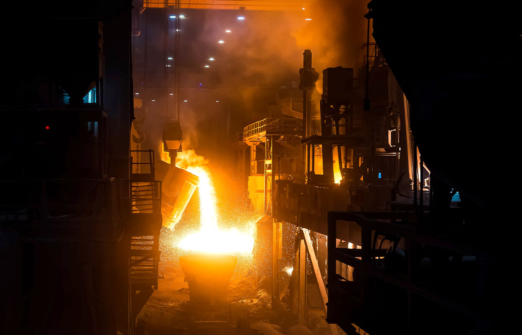 Ladle crane pouring molten hot steel