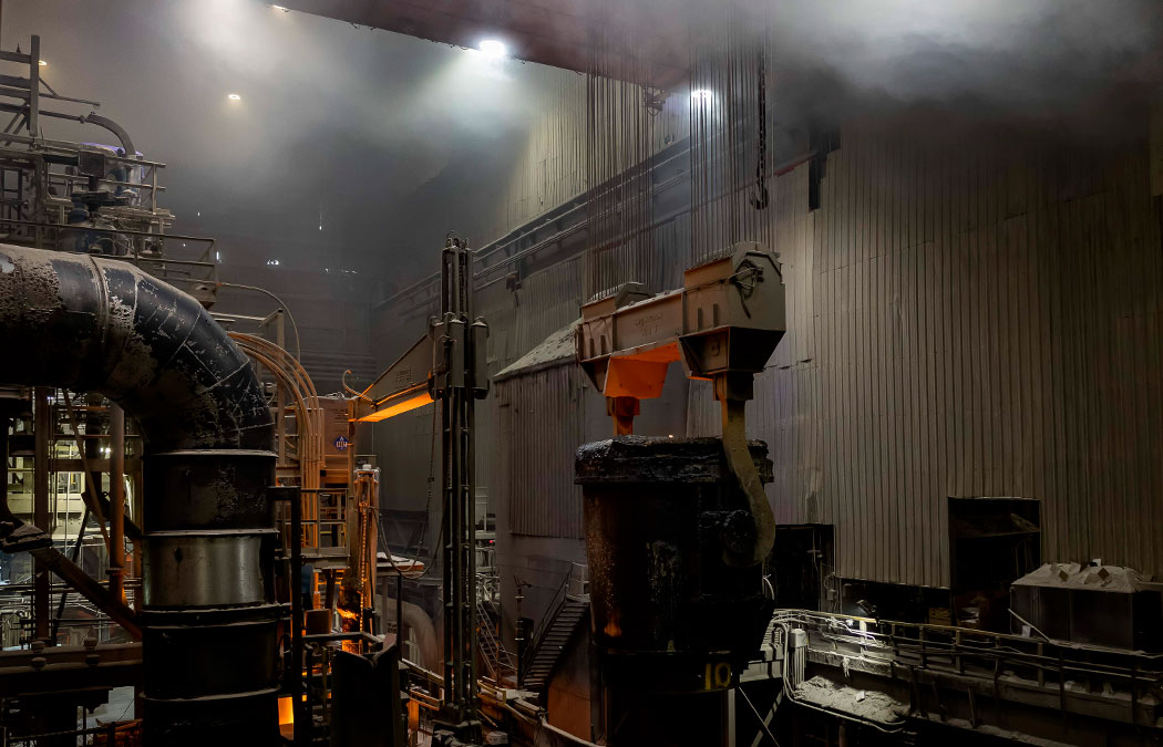 Morgan charge crane moving through a factory