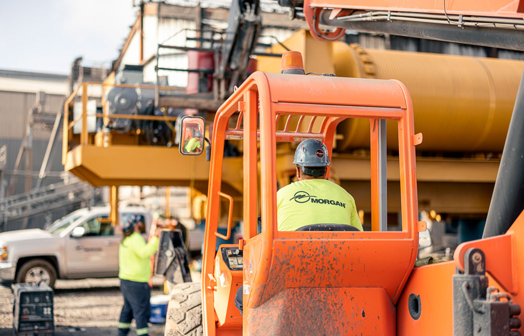 Morgan Site Services employee working inside a fork lift