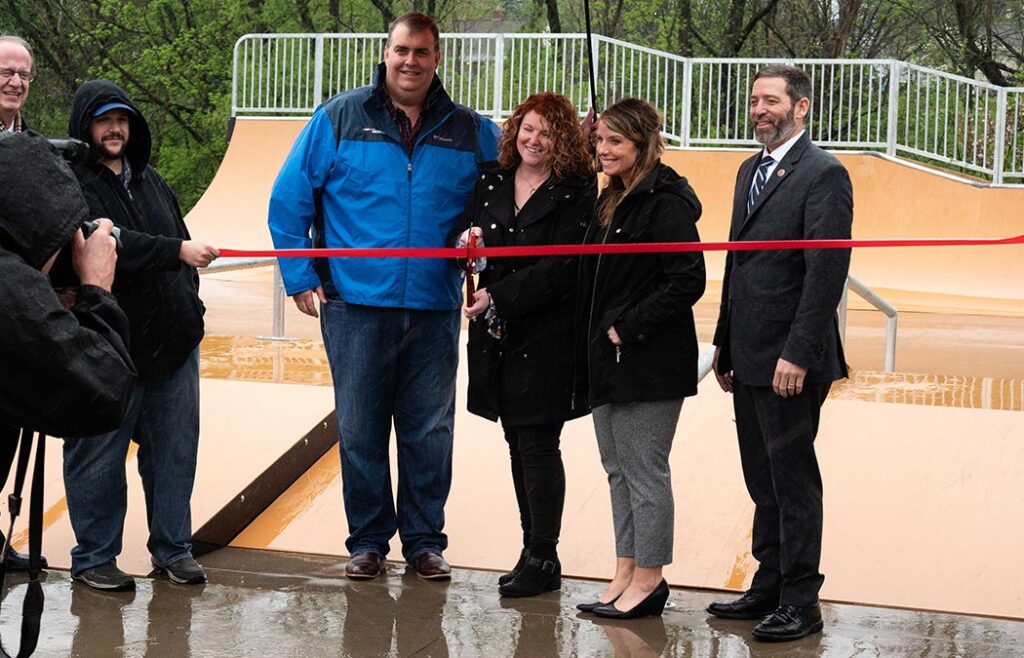 Mark Fedor at the ribbon cutting and dedication of the Sean Scott Rotary Memorial Skate Park