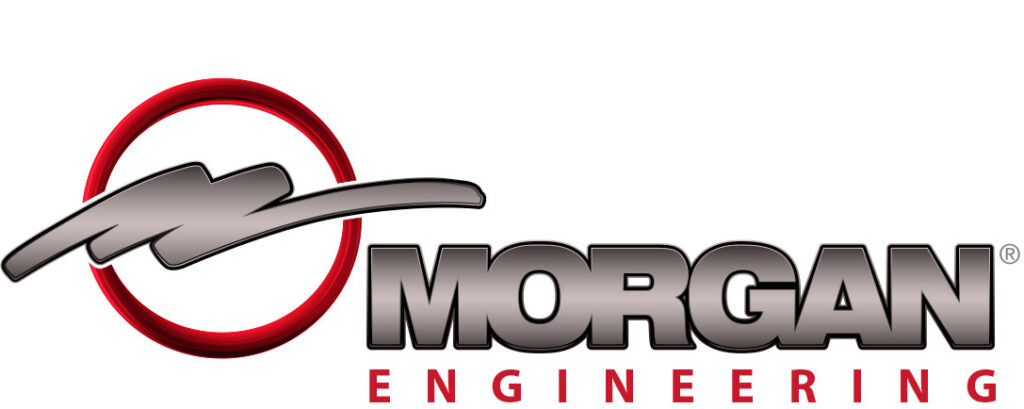 Red and grey Morgan Engineering Logo and script writing.