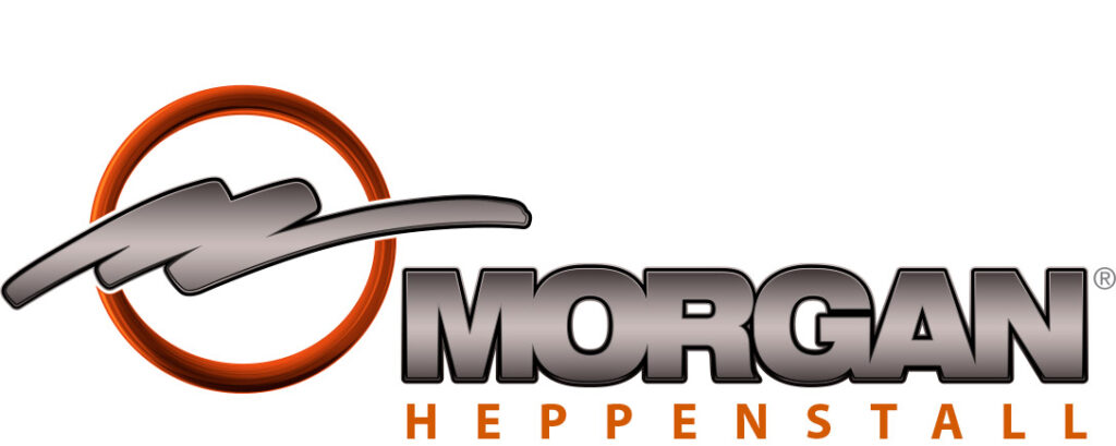 Orange and grey Morgan Heppenstall Logo with script writing.