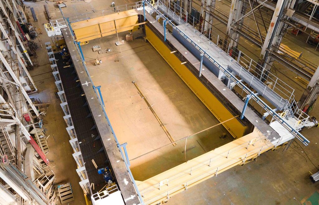 manufacturing in progress of an overhead bridge crane