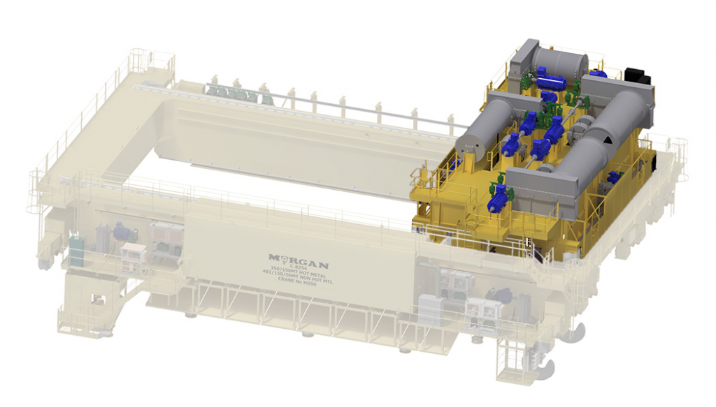 Highlighted here is the trolley section of an overhead crane.