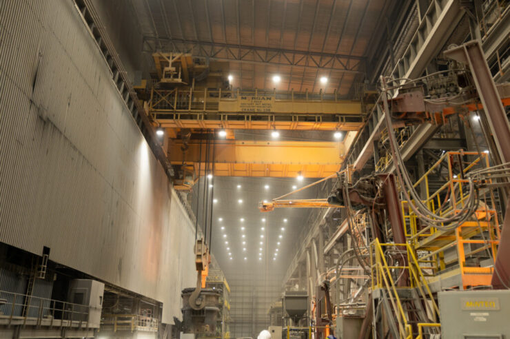 A Morgan ladle crane operating inside a factory