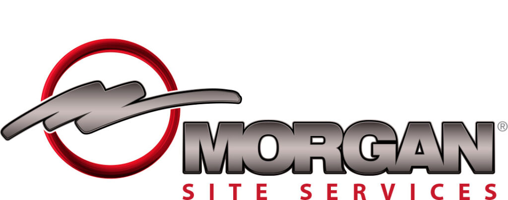 Red and grey Morgan Site Services Logo and script writing.