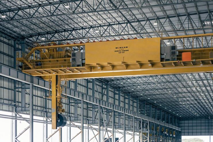 overhead crane moving steel coils